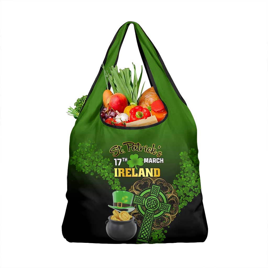 Leprechaun Hat Gold Coins St Patricks Day Personalized Grocery Bag With Irish Celtic Shamrock