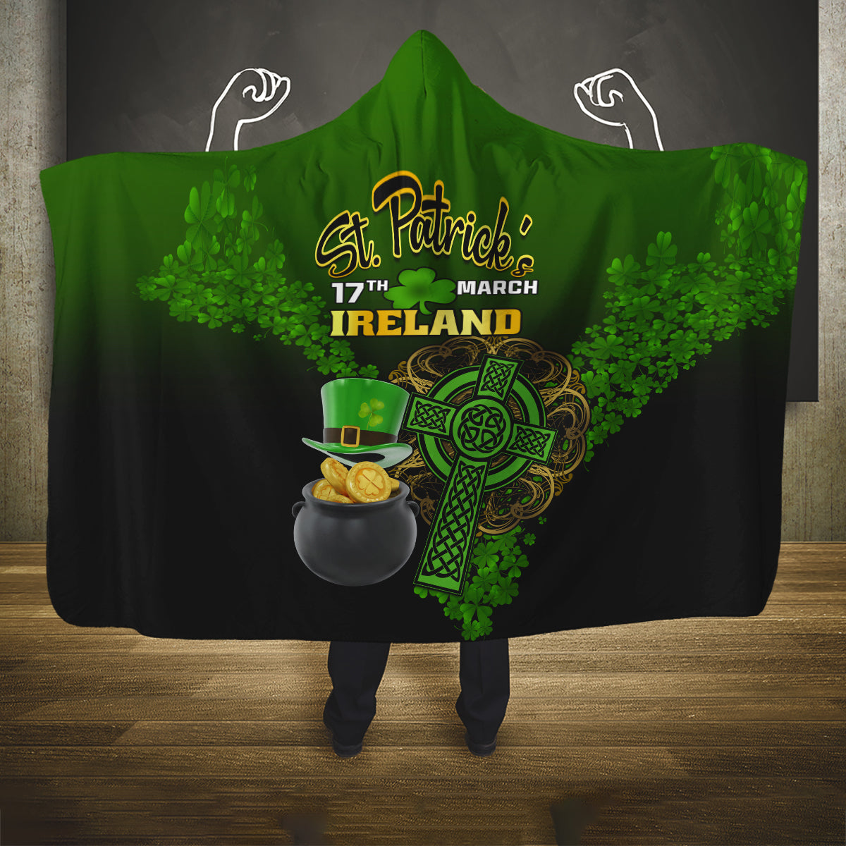 leprechaun-hat-gold-coins-st-patricks-day-personalized-hooded-blanket-with-irish-celtic-shamrock