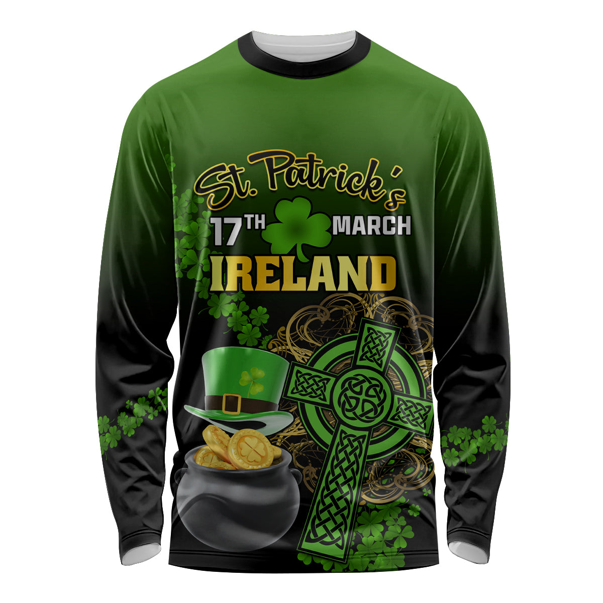 Leprechaun Hat Gold Coins St Patricks Day Personalized Long Sleeve Shirt With Irish Celtic Shamrock - Wonder Print Shop