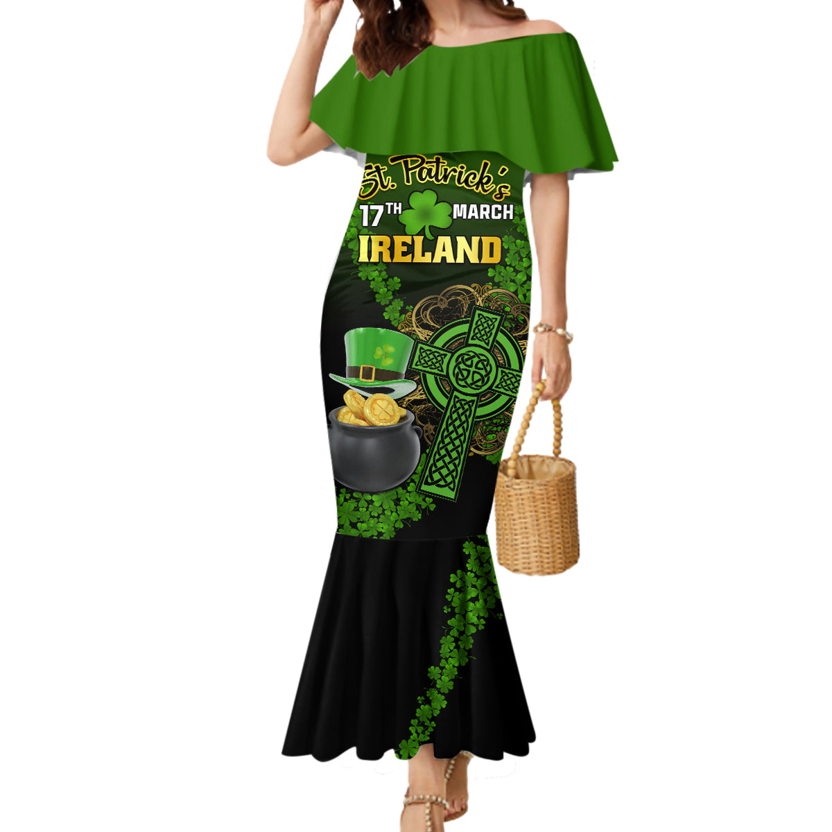 Leprechaun Hat Gold Coins St Patricks Day Personalized Mermaid Dress With Irish Celtic Shamrock - Wonder Print Shop