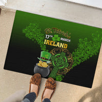St. Patrick's Day rubber doormat with green clover pattern, gold coins cauldron and shamrock