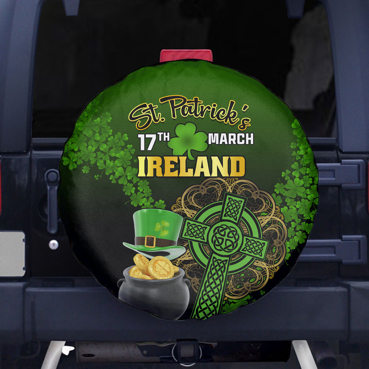 Leprechaun Hat Gold Coins St Patricks Day Personalized Spare Tire Cover With Irish Celtic Shamrock - Wonder Print Shop