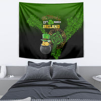 Green and black St. Patrick's Ireland hanging tapestry with shamrock and gold coin cauldron