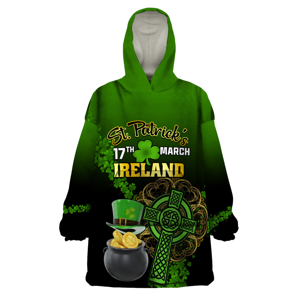 Leprechaun Hat Gold Coins St Patricks Day Personalized Wearable Blanket Hoodie With Irish Celtic Shamrock - Wonder Print Shop