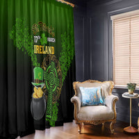 Green and black St. Patrick’s Day window curtain with shamrock and gold coin pot print