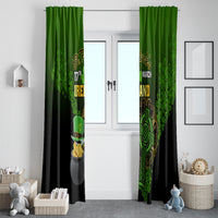 Green and black St. Patrick’s Day window curtain pair with Irish-themed shamrock artwork