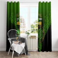 Green St. Patrick’s Day window curtain pair with shamrock, pot of gold, and “Ireland” text