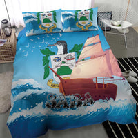 Blue bedding set with sailboat, ocean waves, and large 'SABA' print
