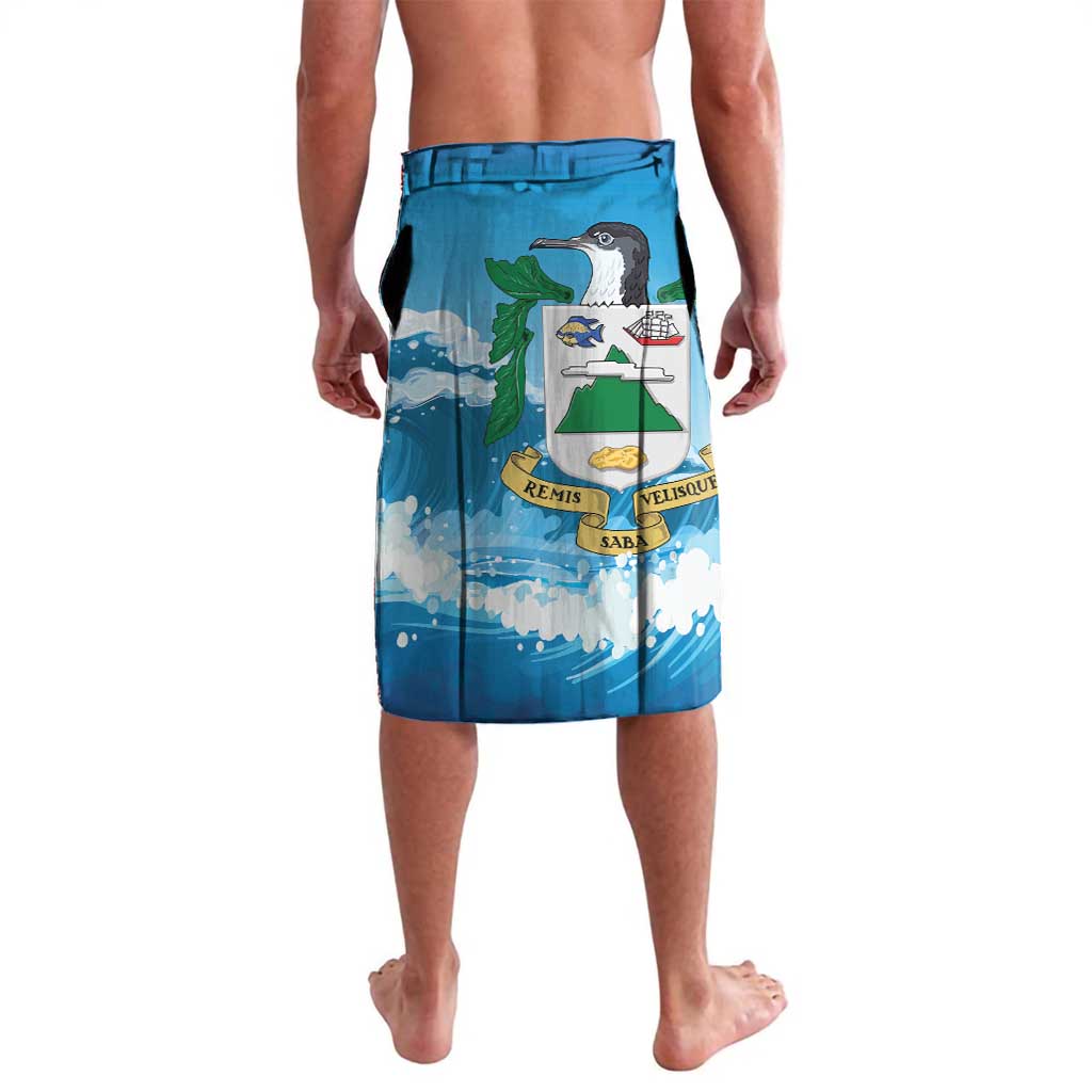 Blue swim shorts with bird sailboat graphic and elastic waistband
