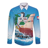 Unisex blue long-sleeve button shirt with SABA sailboat graphic