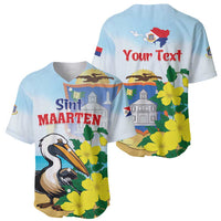 Light blue baseball jersey set: front with Sint Maarten and pelican, back with Your Text