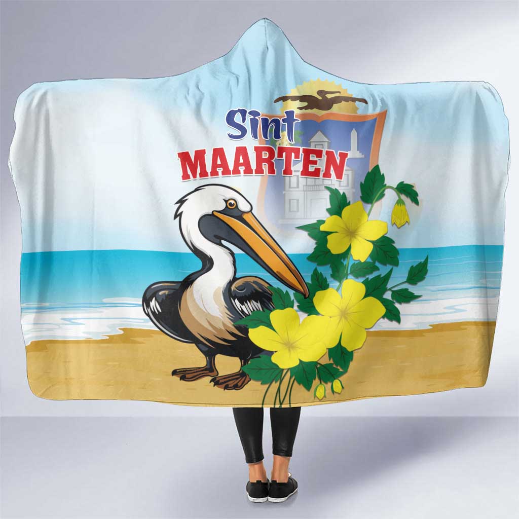 Sint Maarten Hooded Blanket Brown Pelican With Yellow Sage - Wonder Print Shop