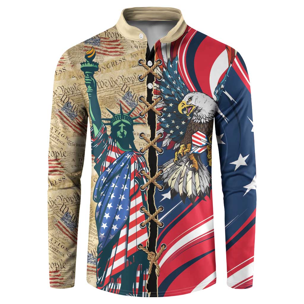 USA Eagle Statue of Liberty Button Sweatshirt American Patriotic Spirit - Wonder Print Shop