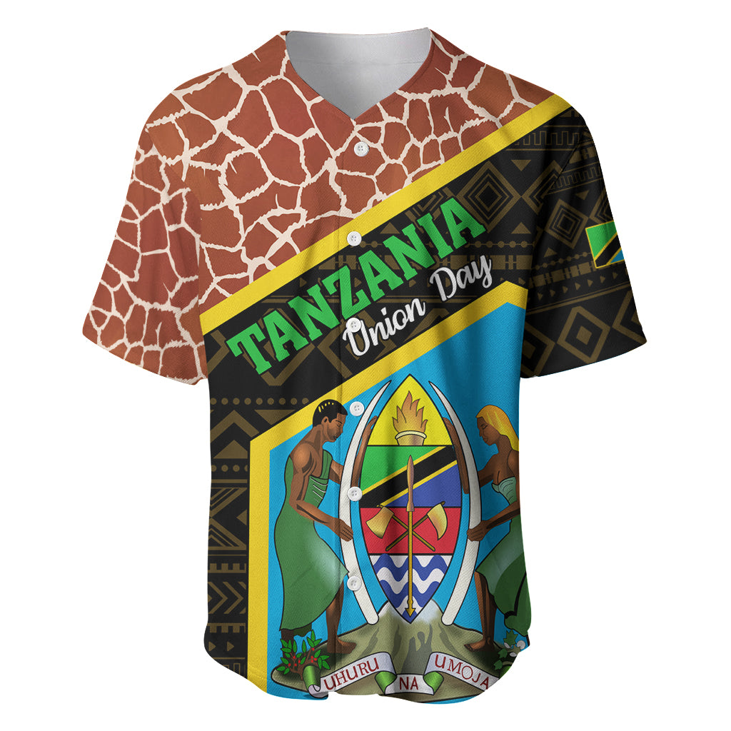 Tanzania Union Day 2024 Baseball Jersey Uhuru na Umoja Giraffe Pattern - Wonder Print Shop