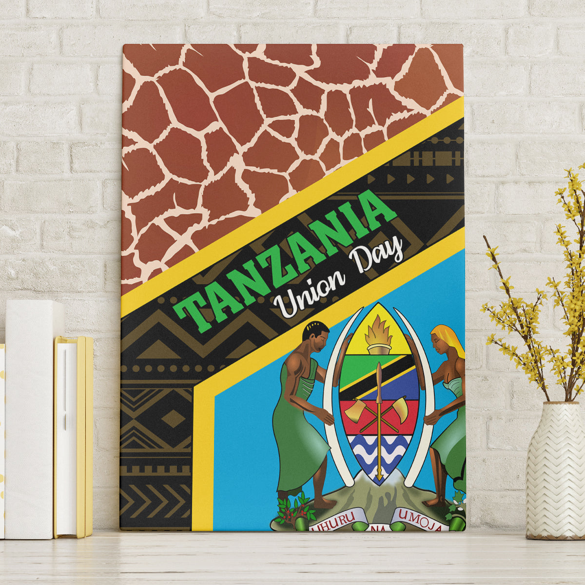 Tanzania Union Day 2024 Canvas Wall Art Uhuru na Umoja Giraffe Pattern - Wonder Print Shop