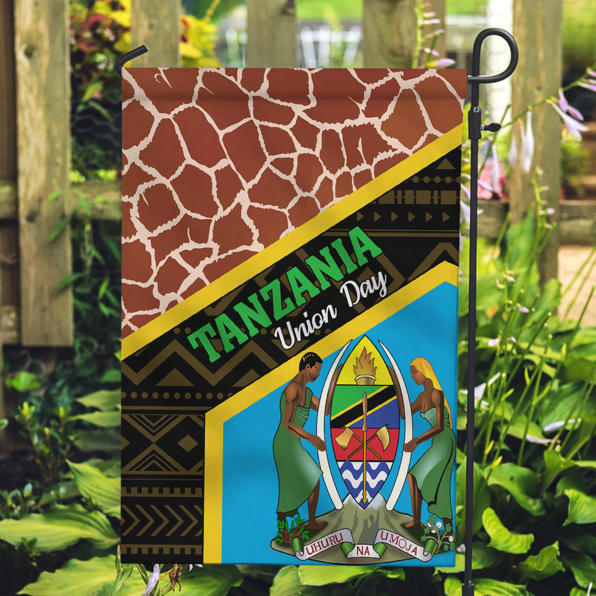 Tanzania Union Day 2024 Garden Flag Uhuru na Umoja Giraffe Pattern - Wonder Print Shop