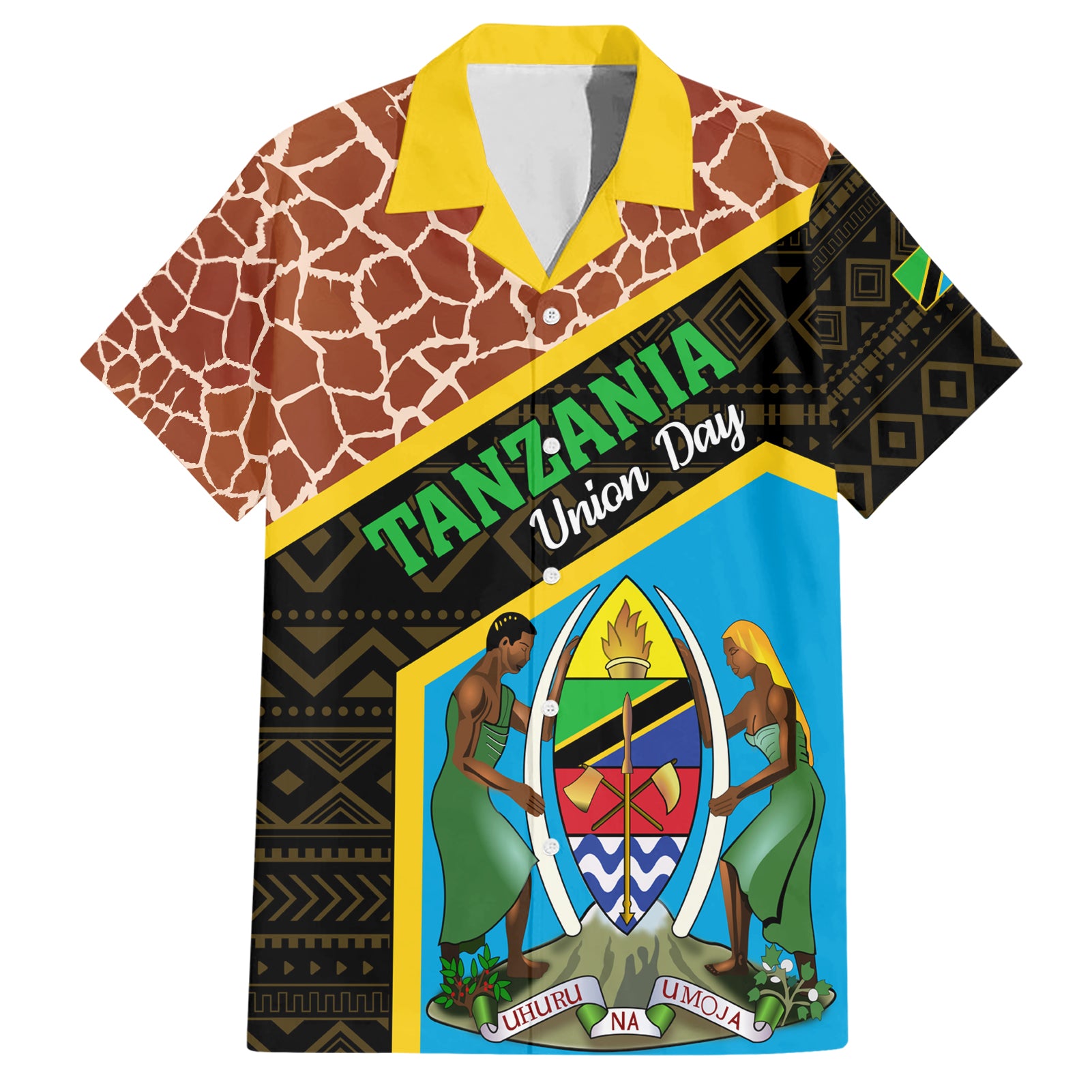 Tanzania Union Day 2024 Hawaiian Shirt Uhuru na Umoja Giraffe Pattern - Wonder Print Shop