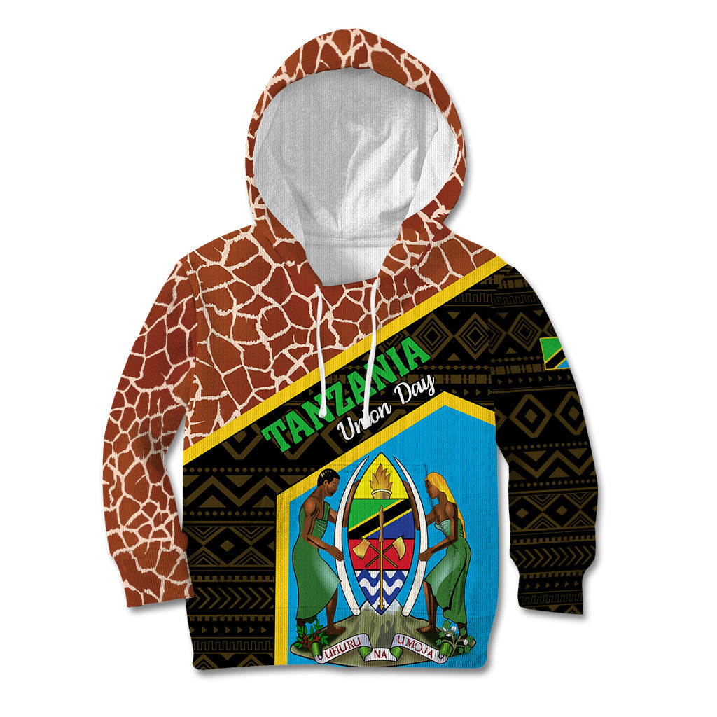 Tanzania Union Day 2024 Kid Hoodie Uhuru na Umoja Giraffe Pattern - Wonder Print Shop