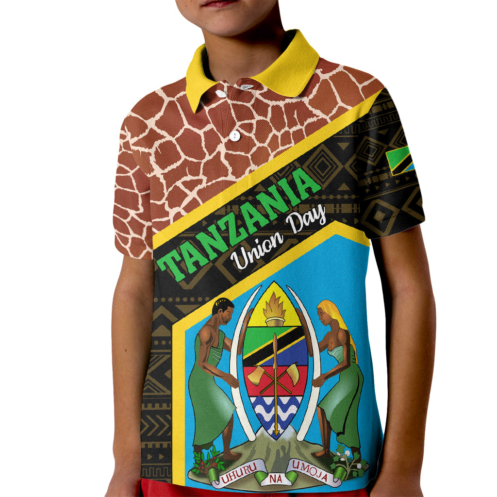 Tanzania Union Day 2024 Kid Polo Shirt Uhuru na Umoja Giraffe Pattern - Wonder Print Shop