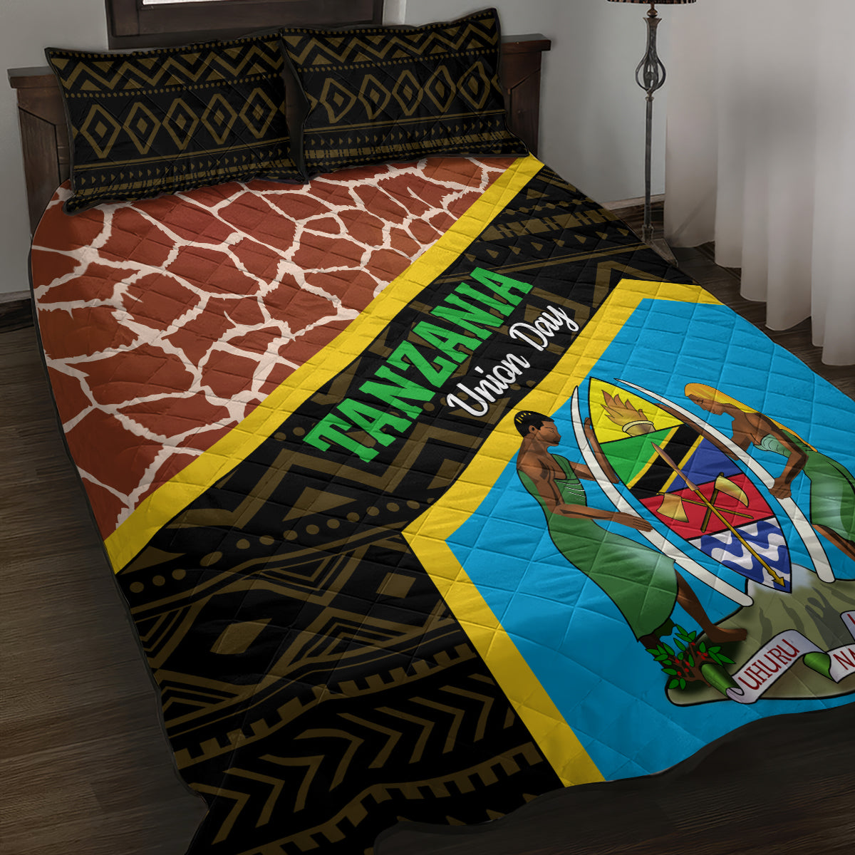 Tanzania Union Day 2024 Quilt Bed Set Uhuru na Umoja Giraffe Pattern - Wonder Print Shop