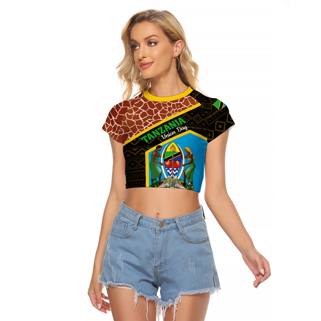 Tanzania Union Day 2024 Raglan Cropped T Shirt Uhuru na Umoja Giraffe Pattern - Wonder Print Shop