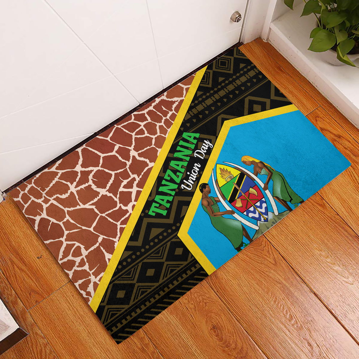 Tanzania Union Day 2024 Rubber Doormat Uhuru na Umoja Giraffe Pattern - Wonder Print Shop