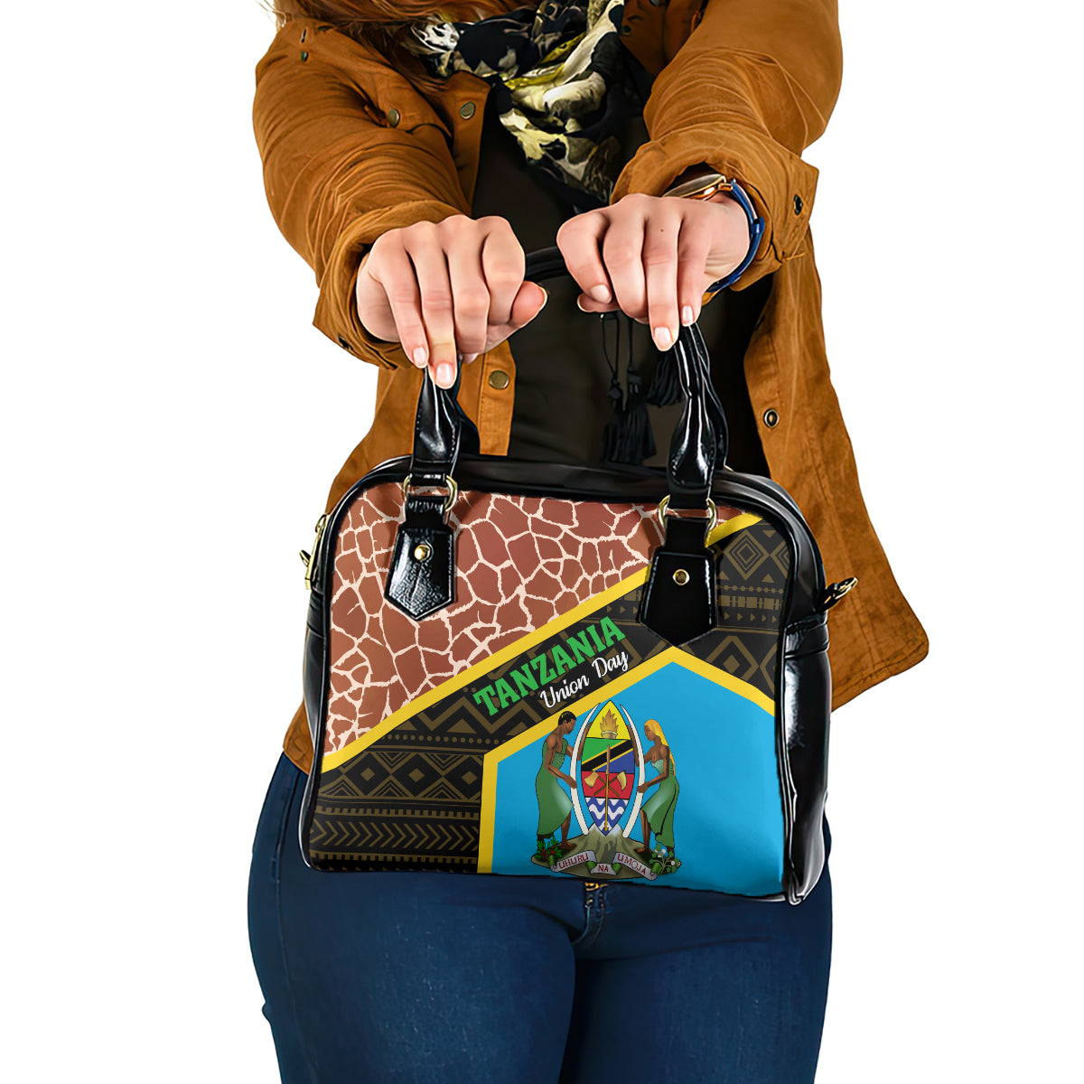 Tanzania Union Day 2024 Shoulder Handbag Uhuru na Umoja Giraffe Pattern