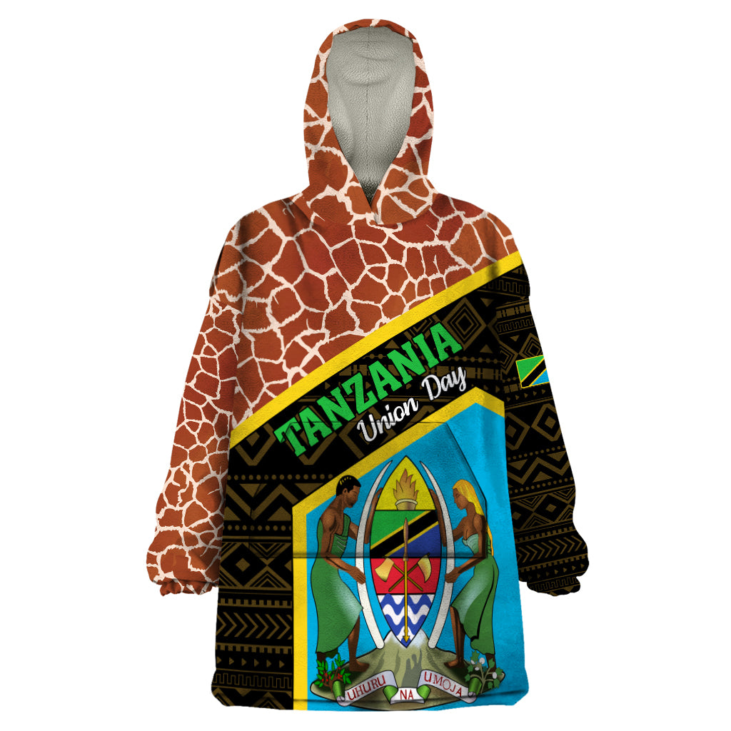 Tanzania Union Day 2024 Wearable Blanket Hoodie Uhuru na Umoja Giraffe Pattern - Wonder Print Shop