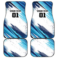 Set of 4 blue and white car floor mats with 'YOUR TEXT 01' text and court graphic
