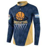 Blue Argentina basketball button sweatshirt with yellow side panel and arm flag detail