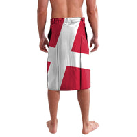 Red and white knee-length lavalava with large diagonal panel pattern, elastic waistband