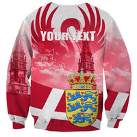 Unisex red-and-white printed sweatshirt with 'YOUR TEXT' graphic, crown crest, flag accents