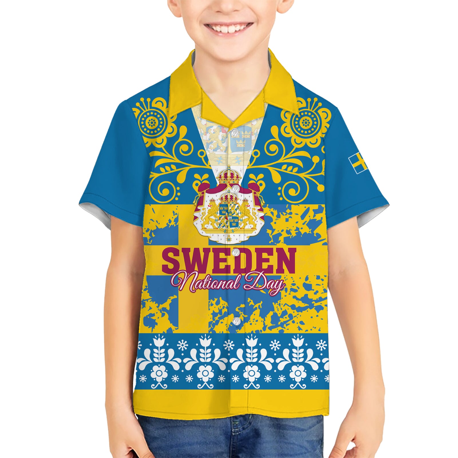 Sweden National Day 2024 Kid Hawaiian Shirt Svenska Flaggans Dag - Wonder Print Shop