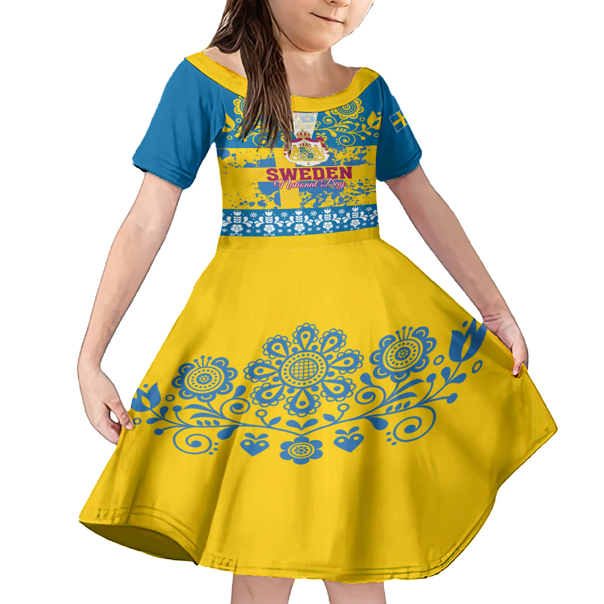 Sweden National Day 2024 Kid Short Sleeve Dress Svenska Flaggans Dag - Wonder Print Shop