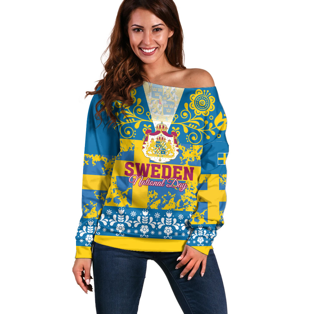 Sweden National Day 2024 Off Shoulder Sweater Svenska Flaggans Dag - Wonder Print Shop