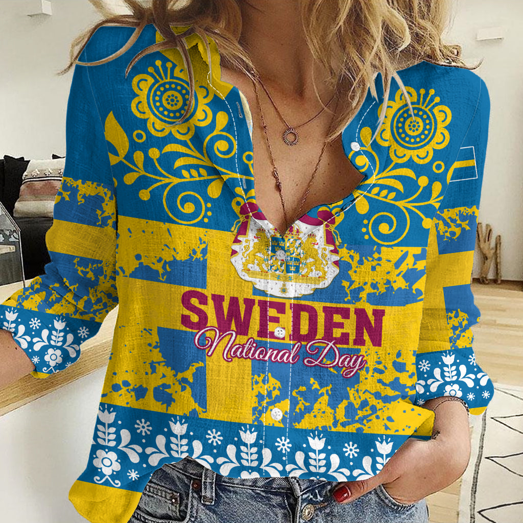 Sweden National Day 2024 Women Casual Shirt Svenska Flaggans Dag