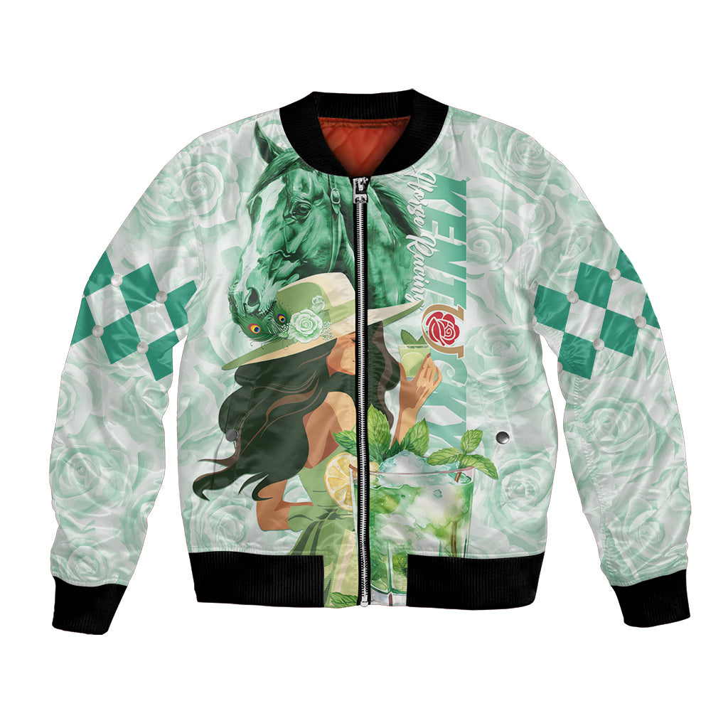 Mint graphic bomber jacket with full-zip and horse portrait print