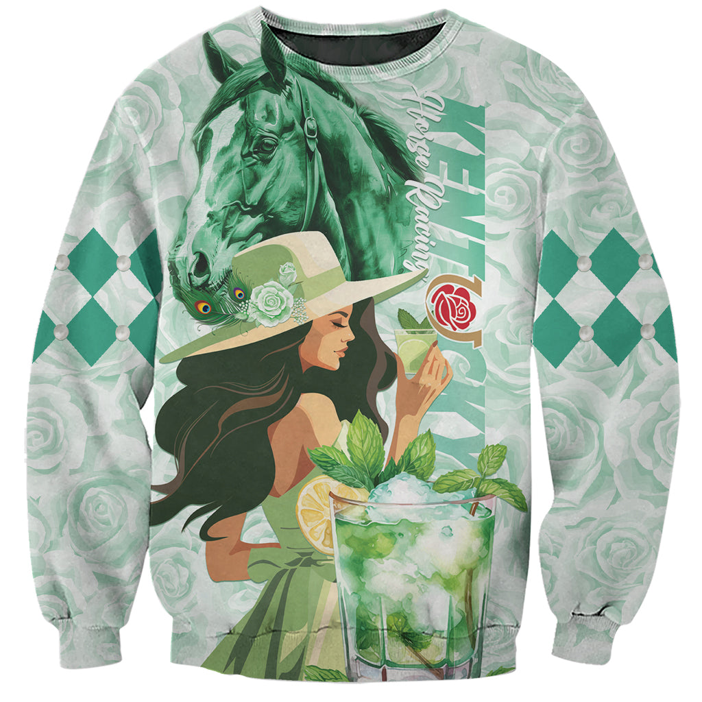 Mint unisex sweatshirt with long sleeves and large front horse-and-cocktail graphic
