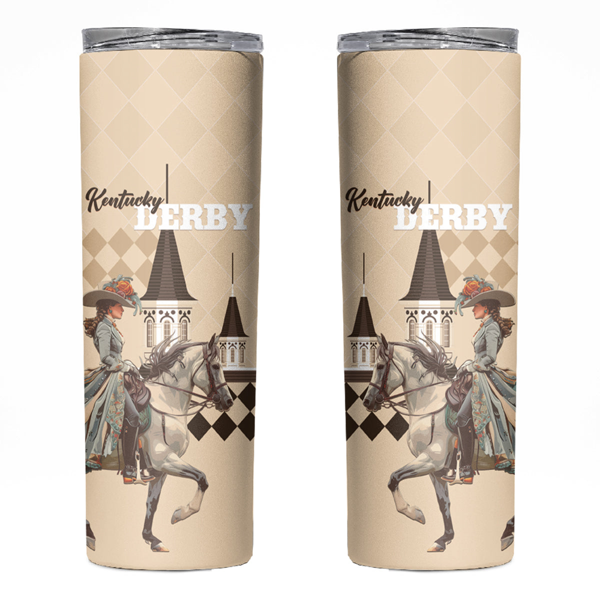 Kentucky Horse Racing Skinny Tumbler Derby Lady Riding Horse Twin Spires - Wonder Print Shop