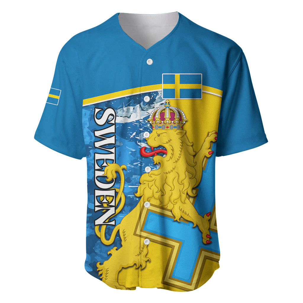 Sweden Baseball Jersey Swedish Lion With Coat Of Arms - Wonder Print Shop