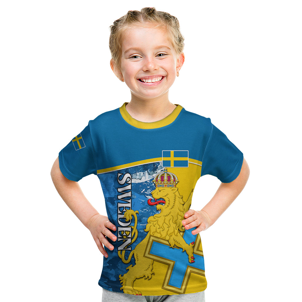 Sweden Kid T Shirt Swedish Lion With Coat Of Arms - Wonder Print Shop