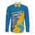 Sweden Long Sleeve Button Shirt Swedish Lion With Coat Of Arms - Wonder Print Shop