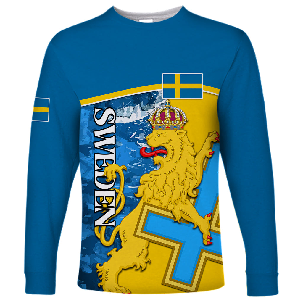 Sweden Long Sleeve Shirt Swedish Lion With Coat Of Arms - Wonder Print Shop