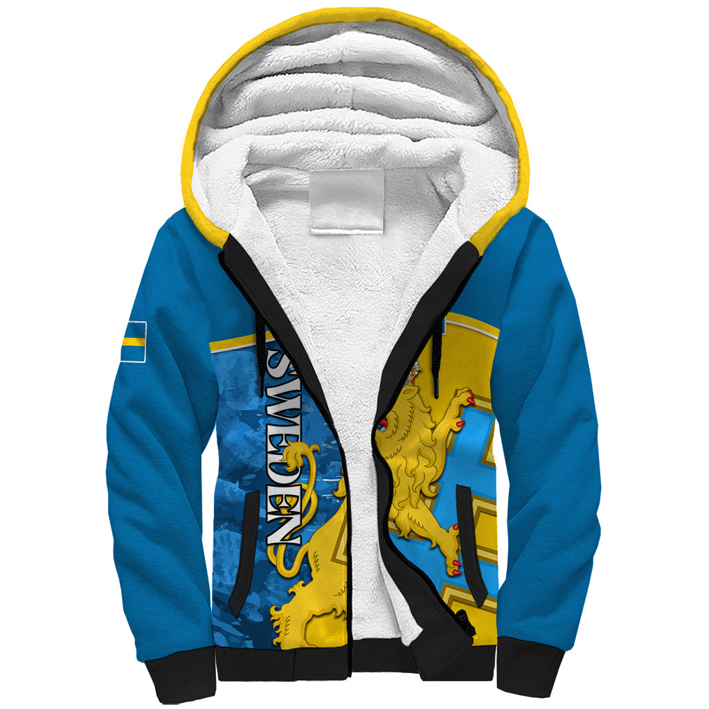 Sweden Sherpa Hoodie Swedish Lion With Coat Of Arms - Wonder Print Shop