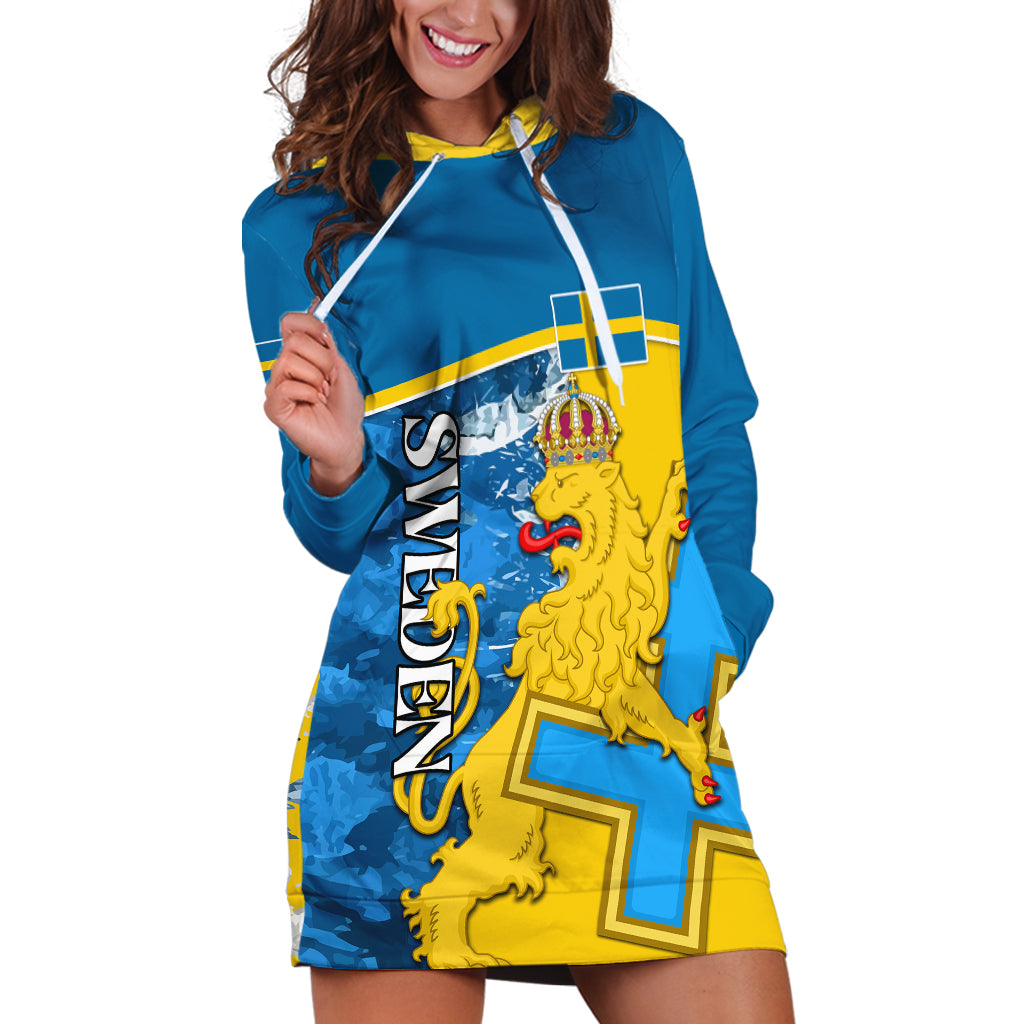 Custom Sweden Hoodie Dress Swedish Lion With Coat Of Arms - Wonder Print Shop