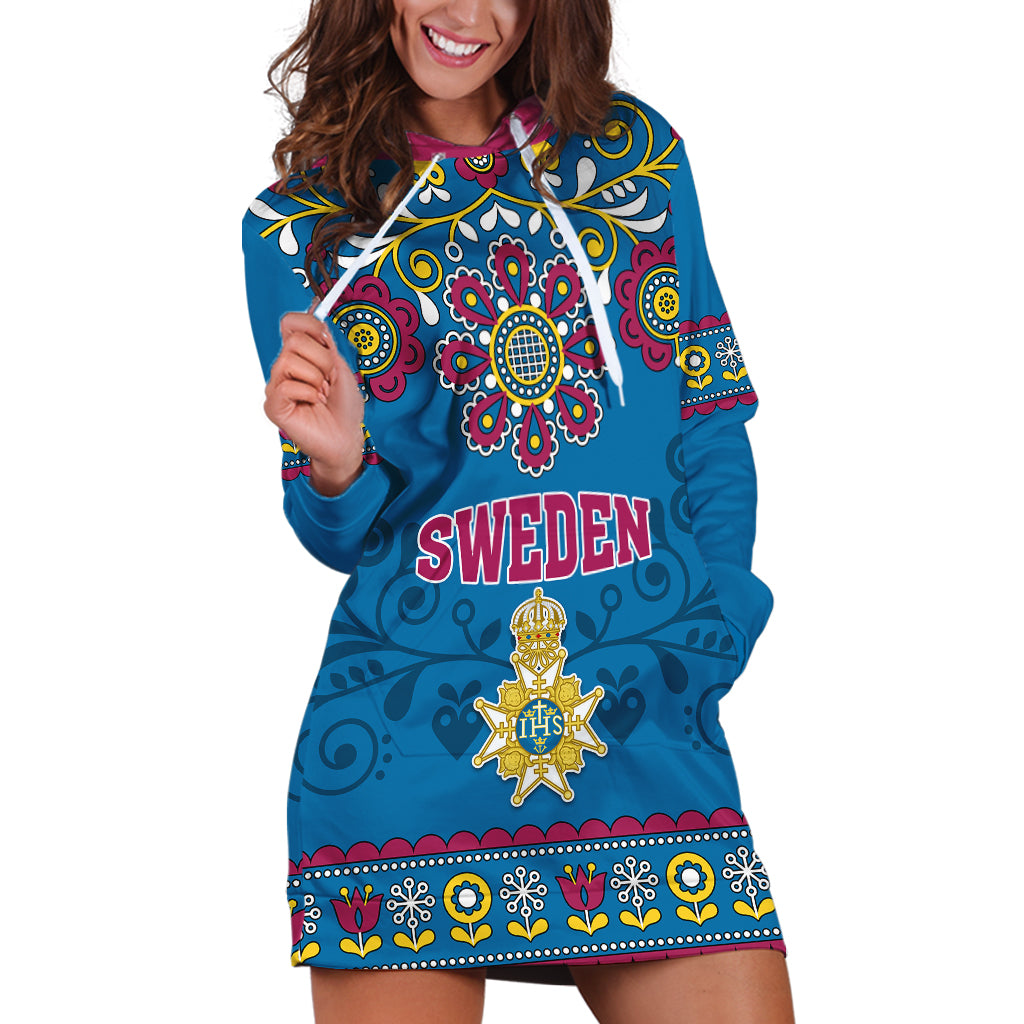 Sweden Hoodie Dress Swedish Three Crown Mix Scandinavian Flowers - Wonder Print Shop