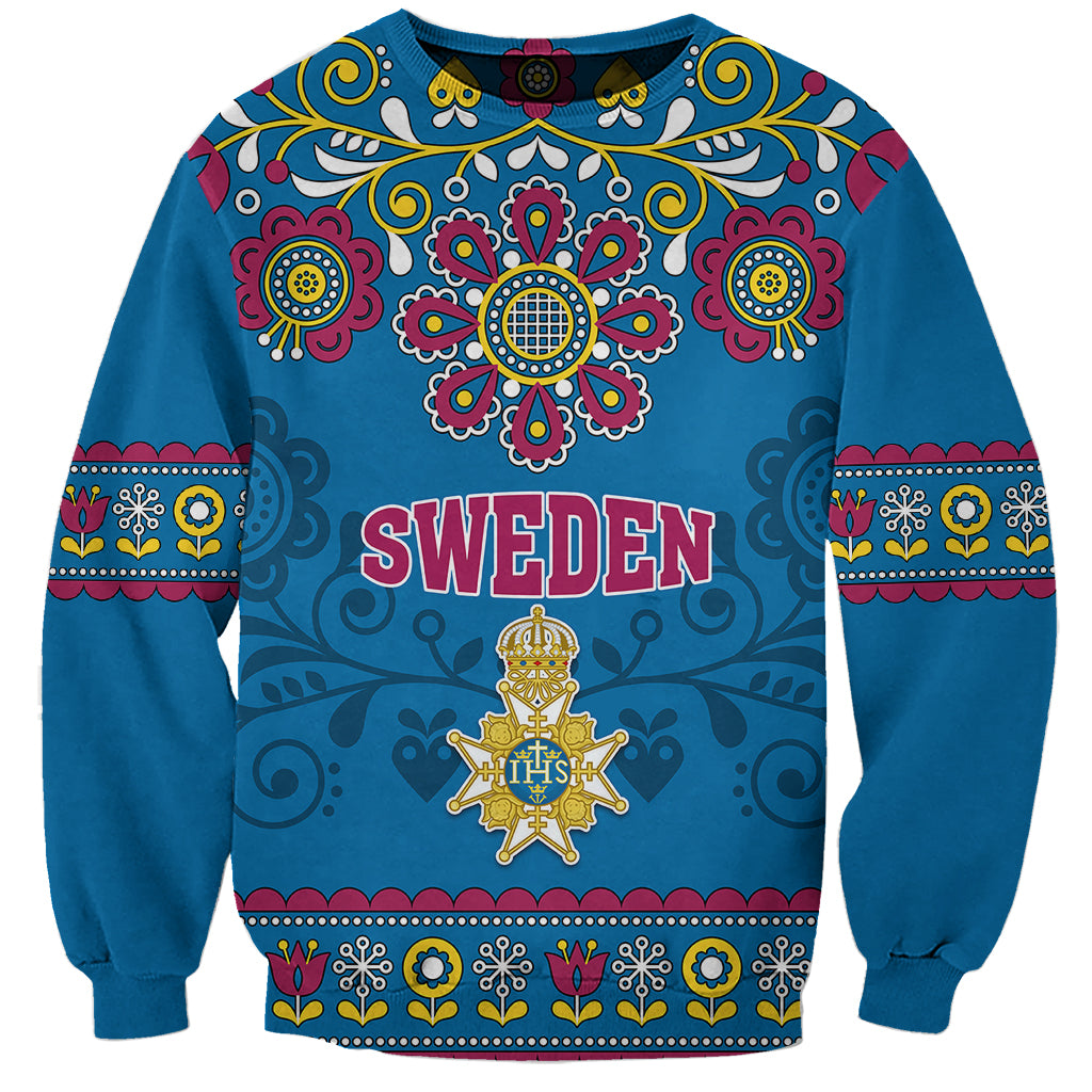 Sweden Sweatshirt Swedish Three Crown Mix Scandinavian Flowers - Wonder Print Shop