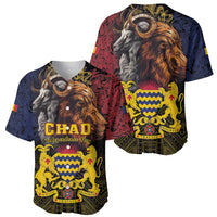 Pair of Chad baseball jerseys: one with CHAD text, one with lion-goat crest