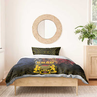 Bedding set duvet with CHAD crest centered, lion and goat artwork on dark green geometric background