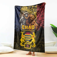 CHAD Independence Day blanket with goat-and-lion emblem, yellow shield, and patterned borders